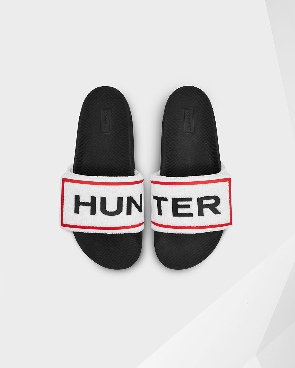 Hunter Original Terry Towelling Logo Adjustable Slides - Sale Clearance Womens Black/White - AENUYI6